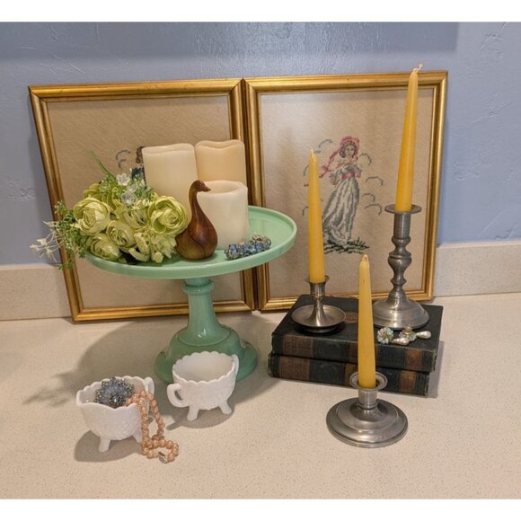 Mosser Glass Jadeite 9 in Pedestal Cake Stand Milk Glass USA decore - Picture 4 of 16